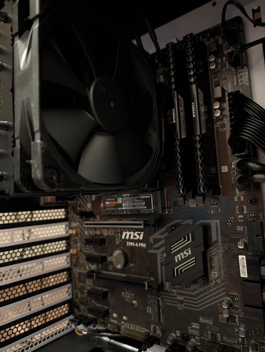 Interior of the Antec P101 NAS case — closeup of drives and cables