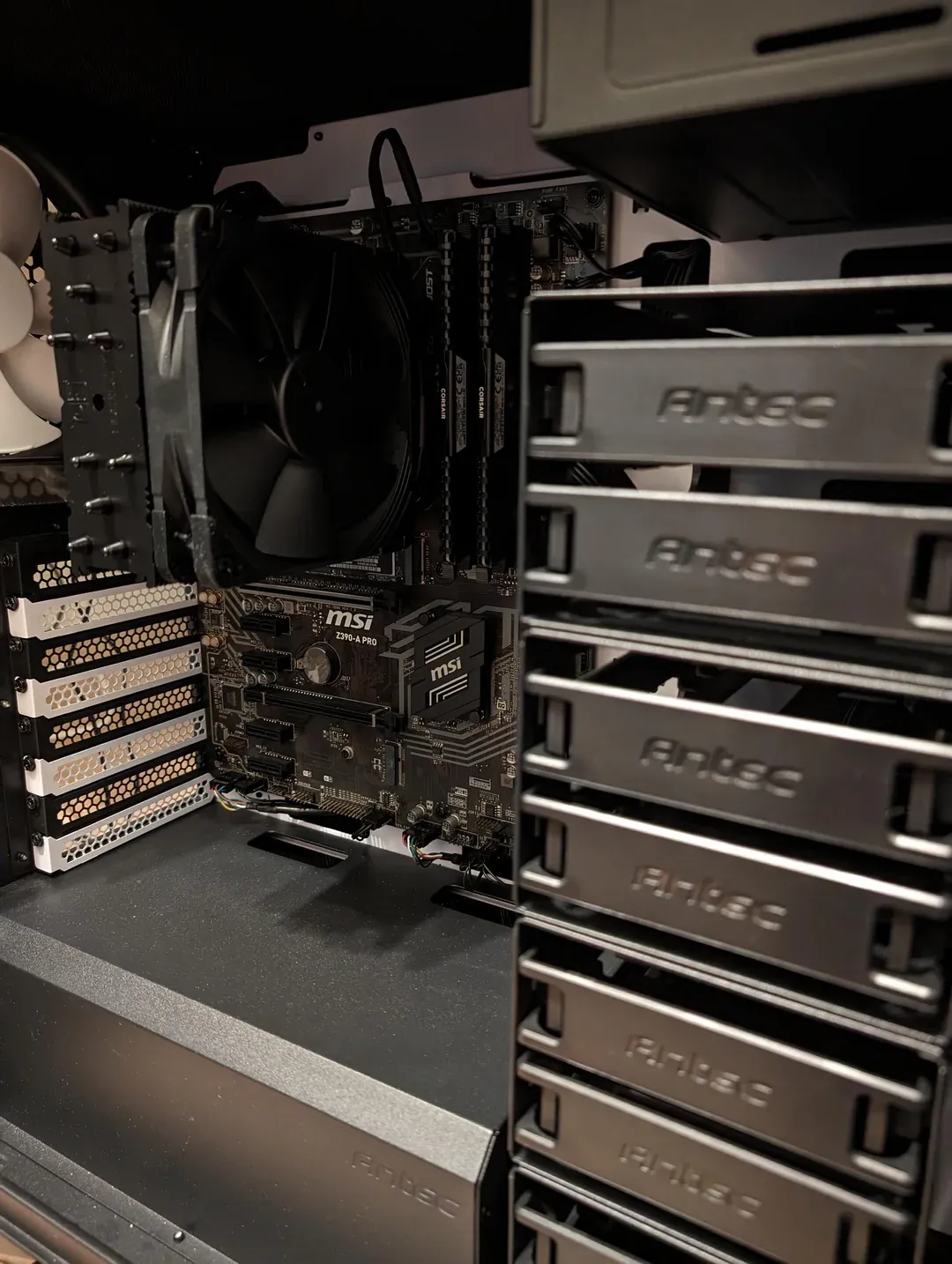 Interior of the Antec P101 NAS case — medium view